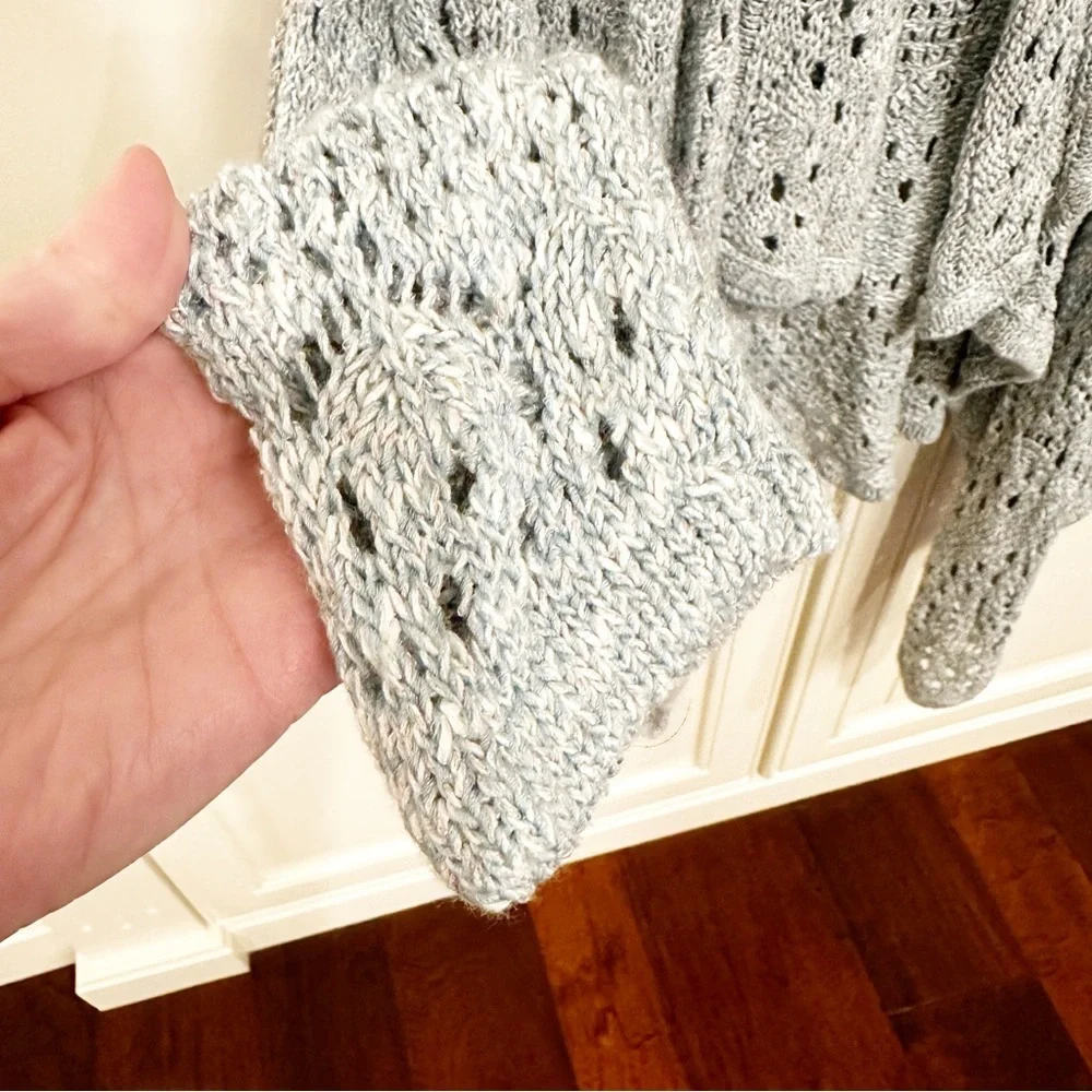 St John Designer Luxury Women’s Pale Blue Open Crochet Knit Waterfall Cardigan M